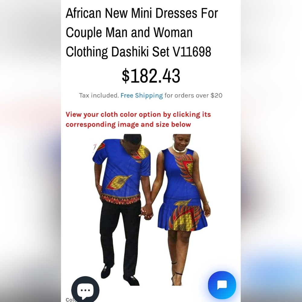 NWOT Men's And Women's African Set. Vibrant Teal and Yellow Shirt And Mini Dress